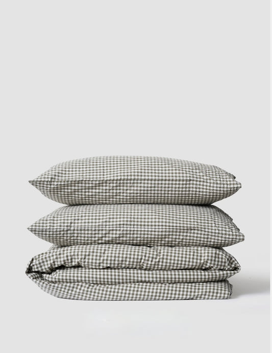 Organic Cotton Gingham Duvet & Pillowcases: Olive