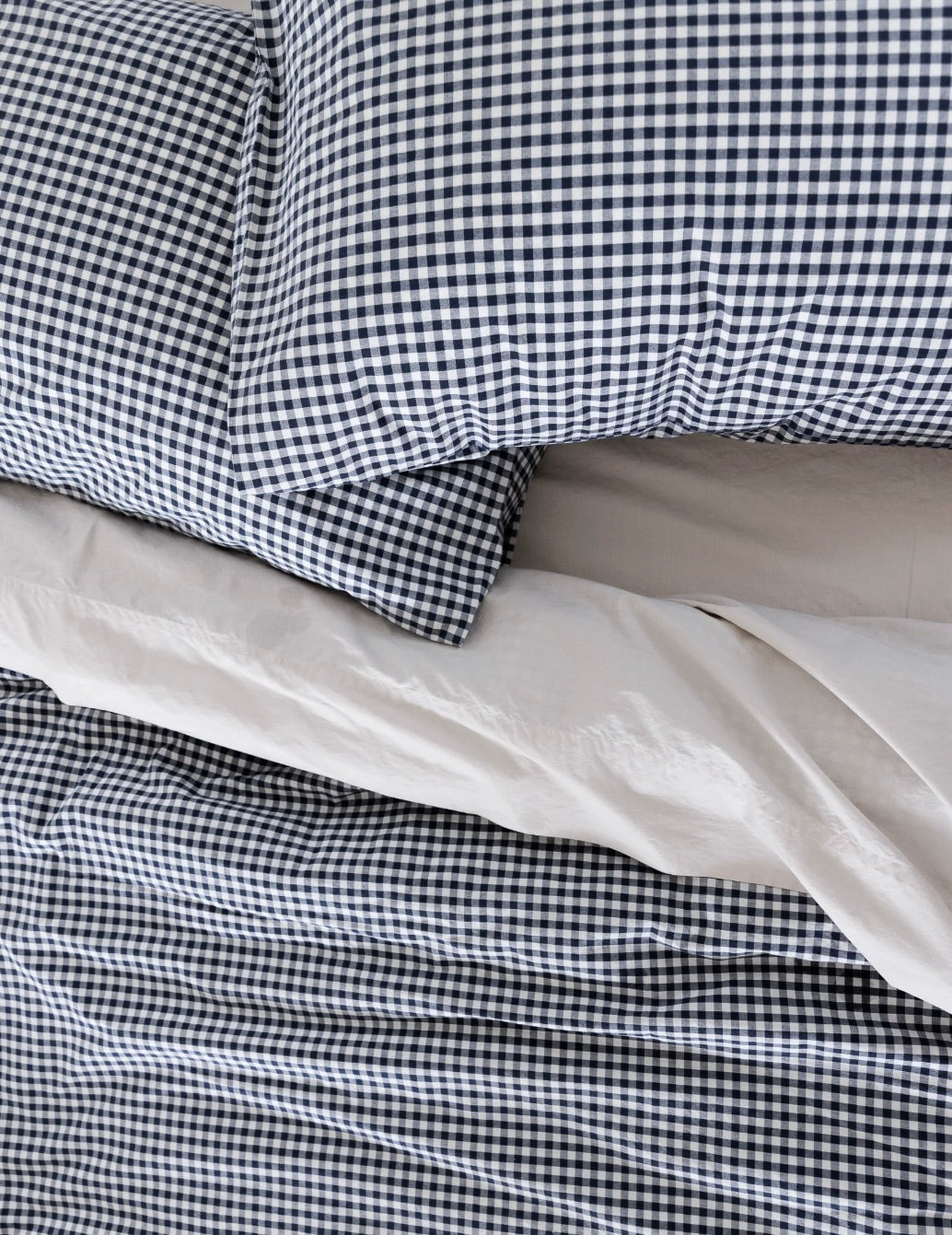 Organic Cotton Gingham Duvet & Pillowcases: Navy