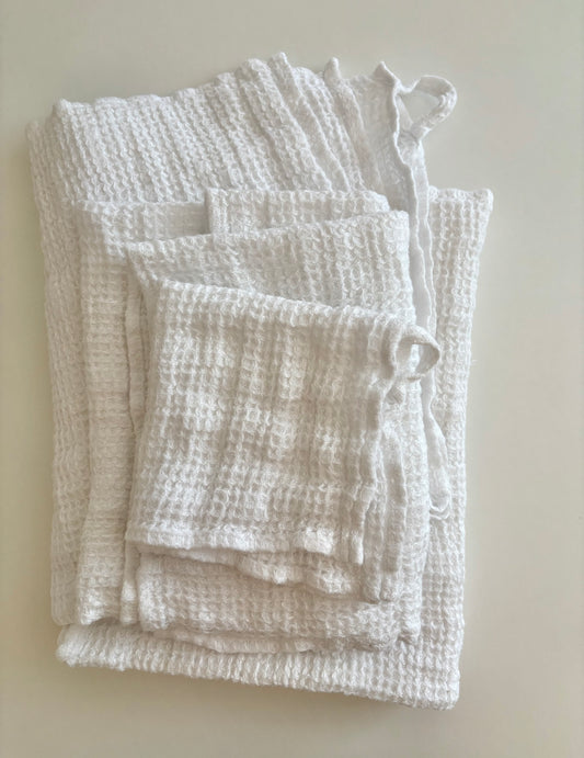 Linen Washed Waffle Towels: White