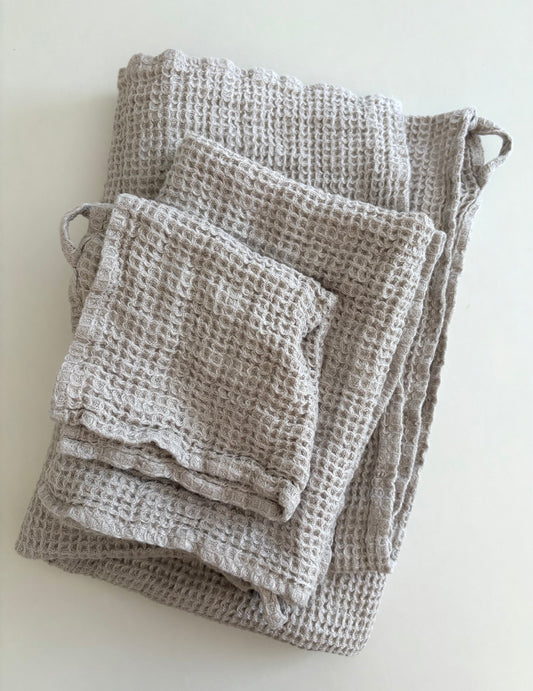 Linen Washed Waffle Towels: Fog