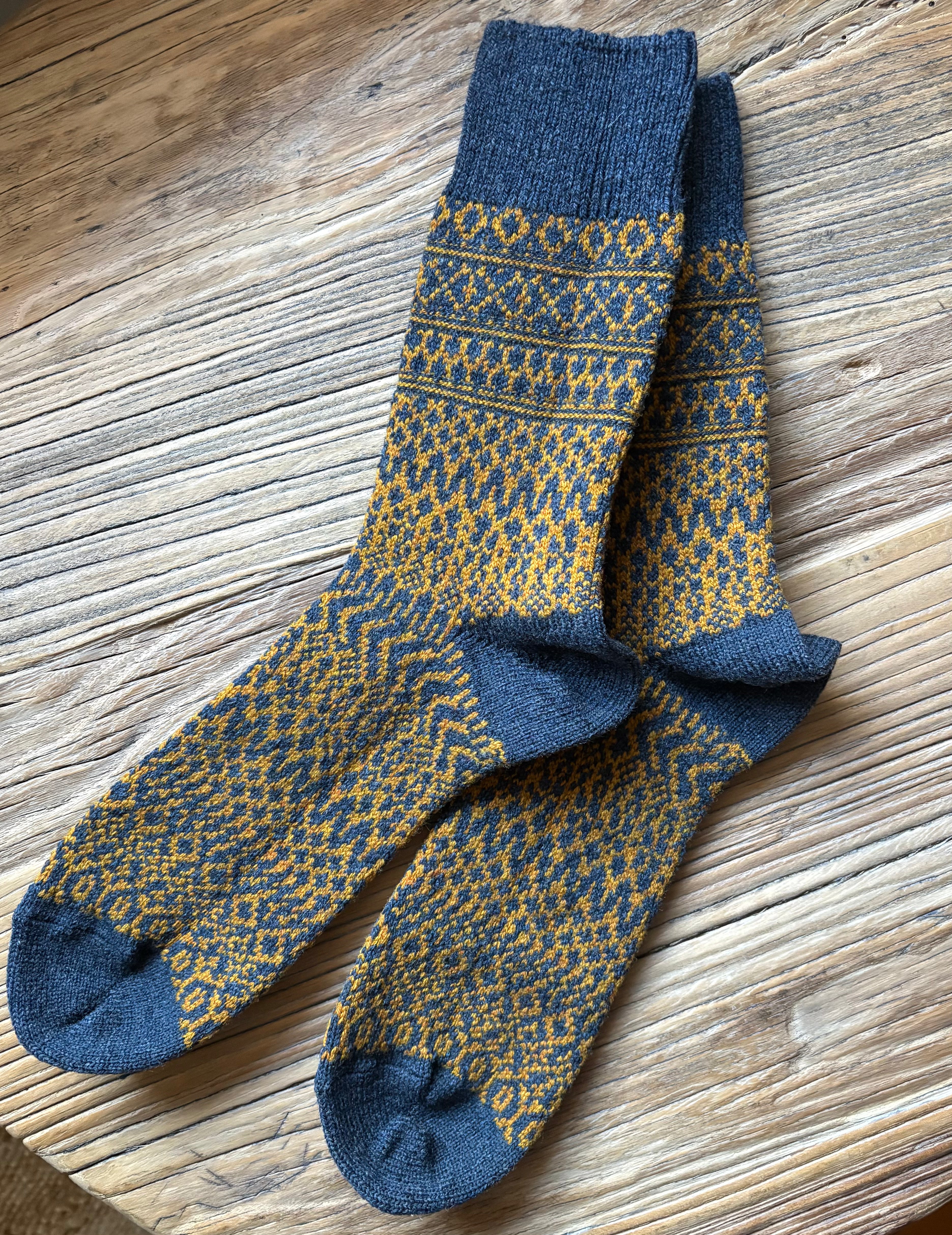 Wool Jacquard Socks: Navy