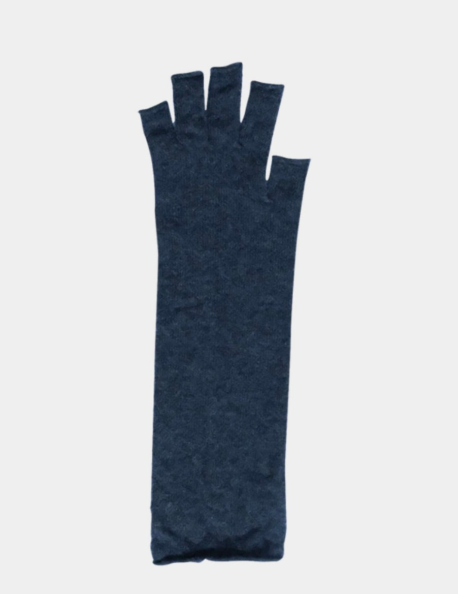 Merino Wool Fingerless Gloves: Navy