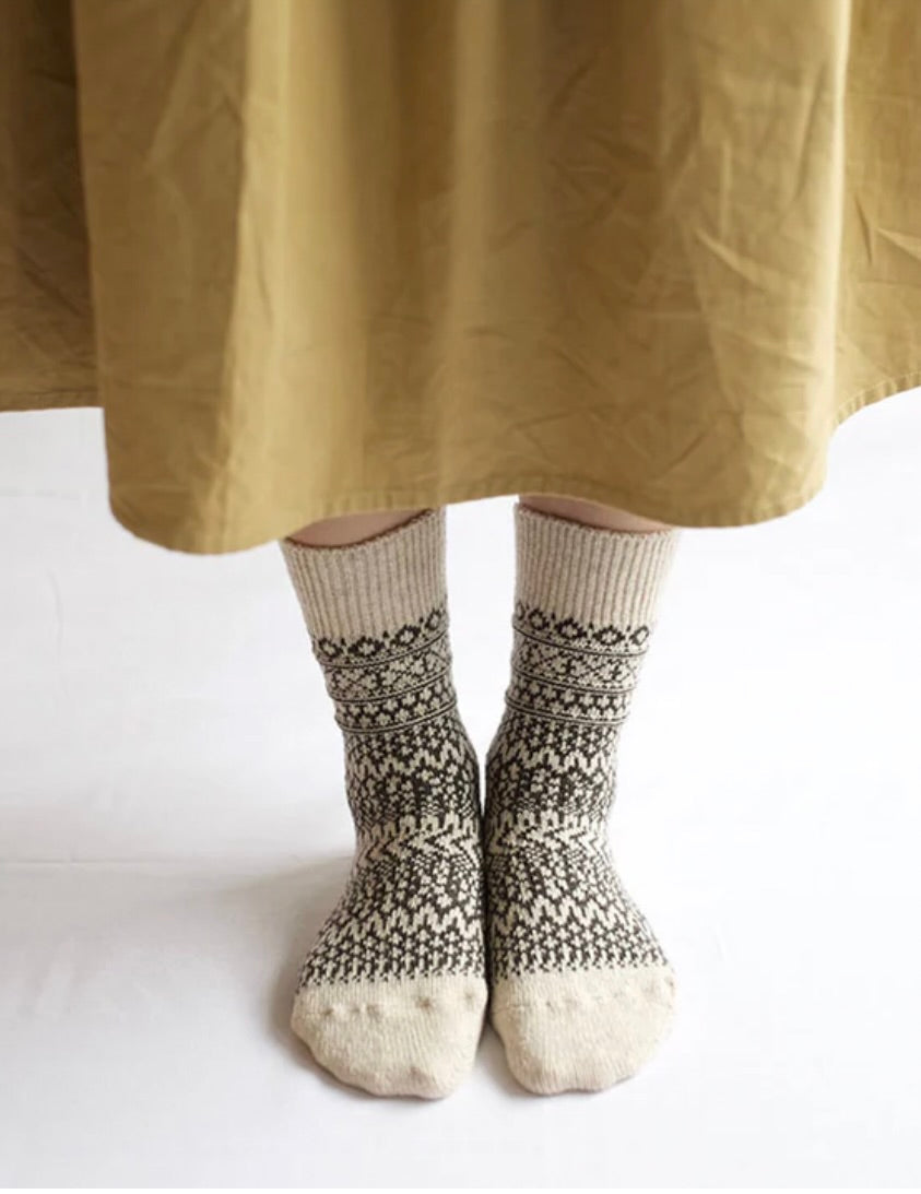 Wool Jacquard Socks: Oatmeal