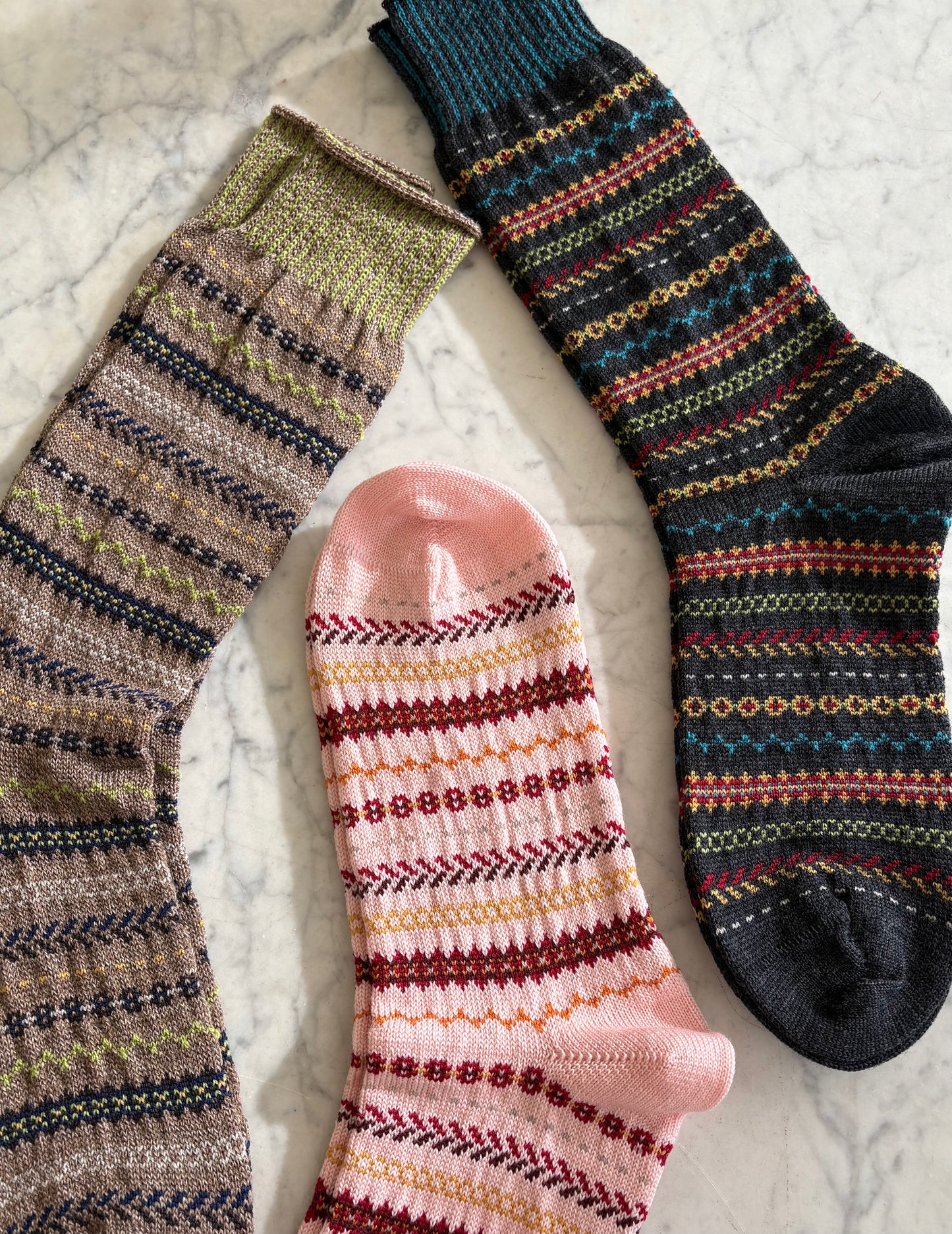 Wool Fair Isle Socks: Walnut