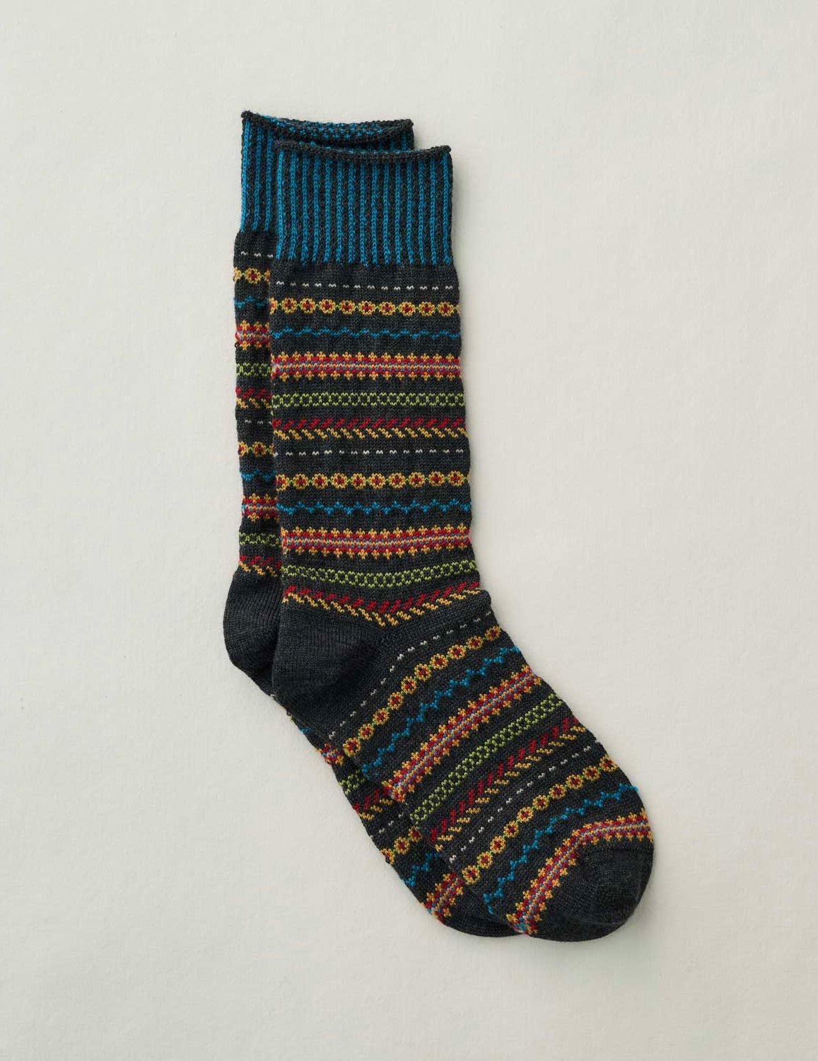 Wool Fair Isle Socks: Charcoal