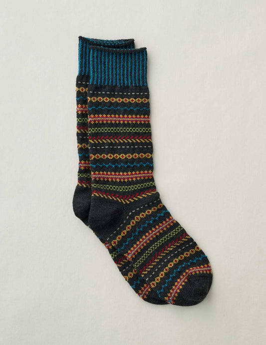 Wool Fair Isle Socks: Charcoal