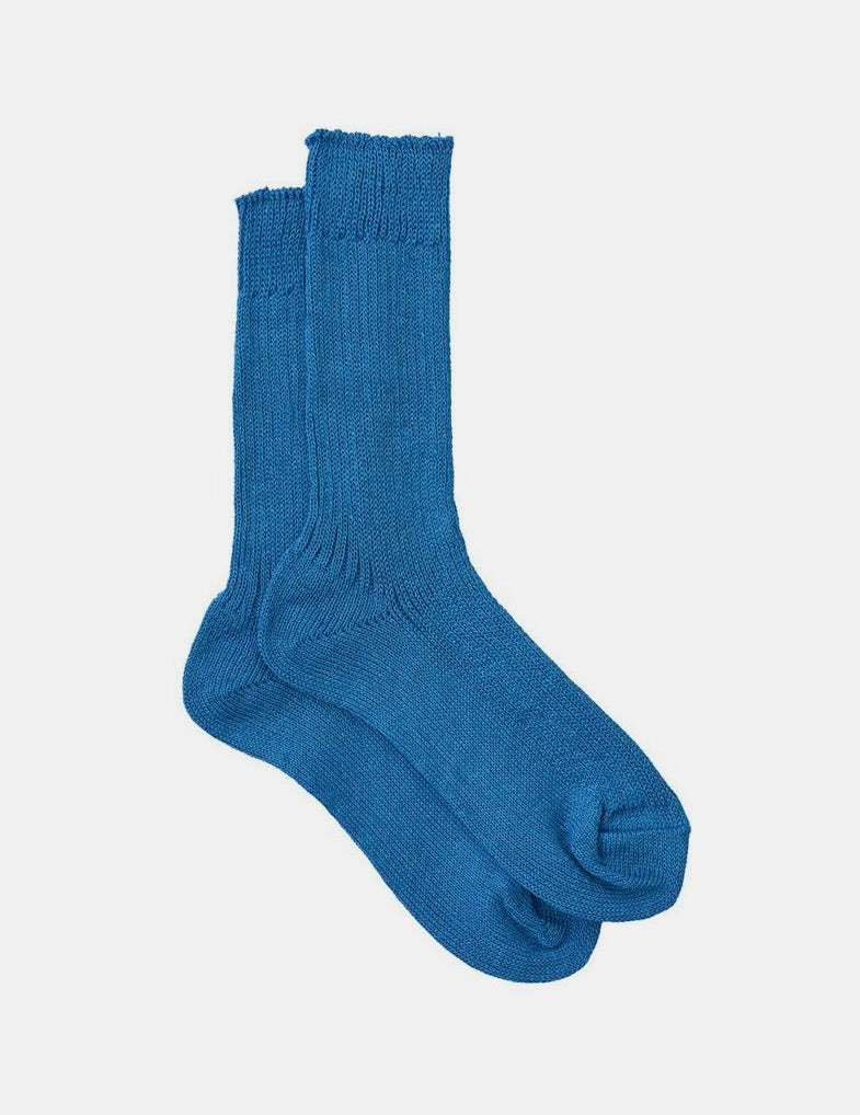 Linen Rib Crew Sock: Sky Blue