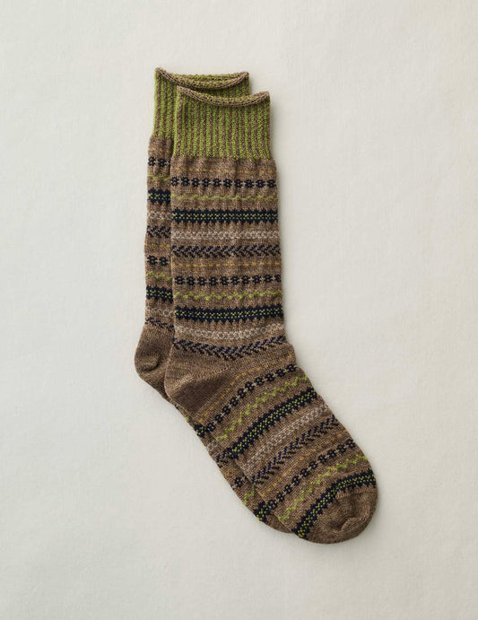 Wool Fair Isle Socks: Walnut