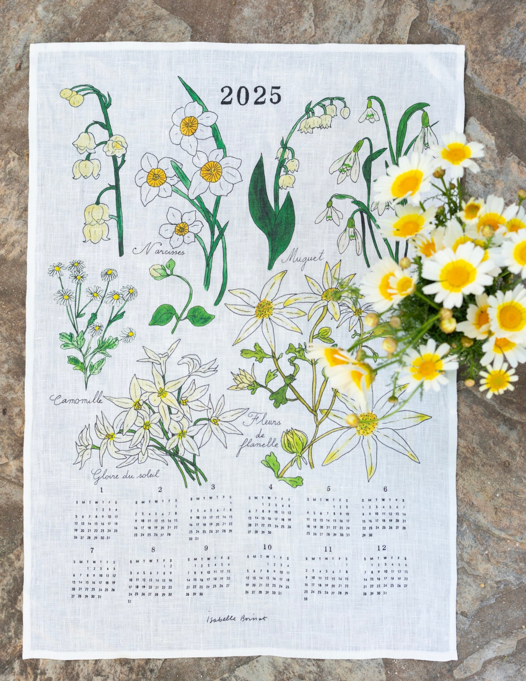 2025 Calendar Cloth: White Flowers