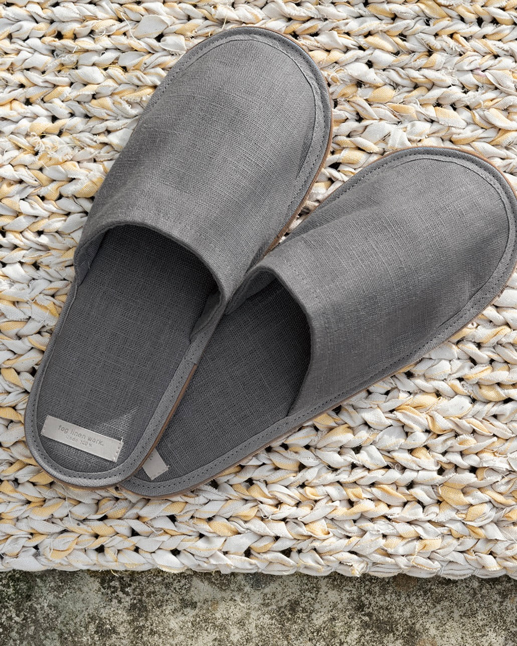 Linen Slippers: Grey Blue