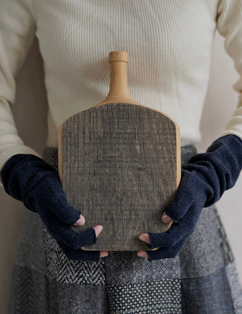 Merino Wool Fingerless Gloves: Navy