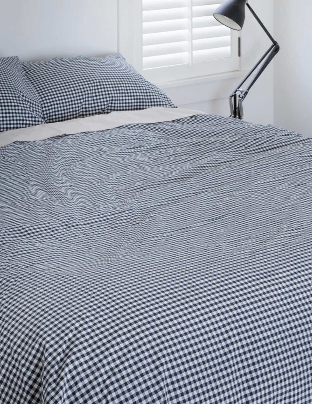 Organic Cotton Gingham Duvet & Pillowcases: Navy