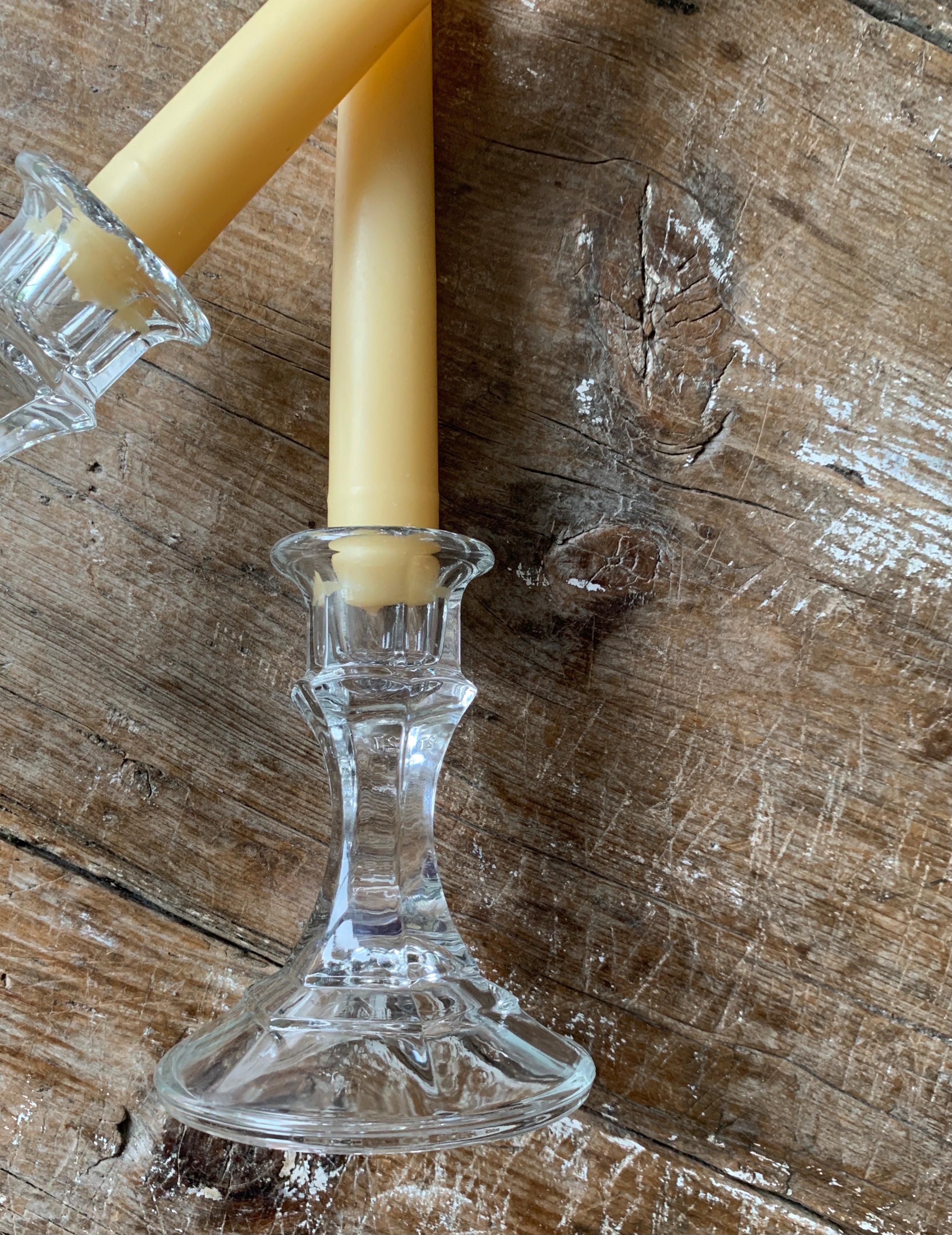 Taper Candles + Glass Candleholder
